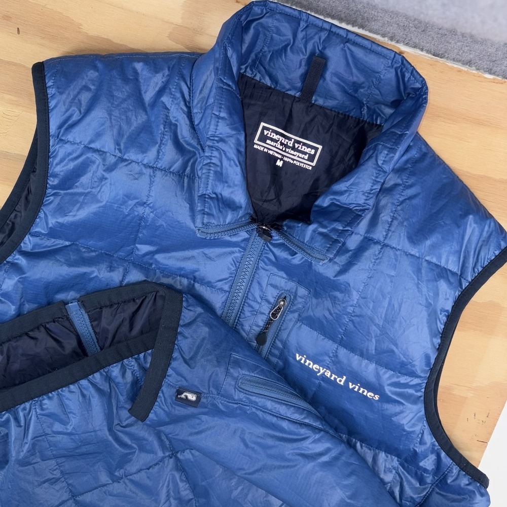 Vineyard Vines Vest Medium Blue Mountain Weekend Quilted Puffer Water Repel Golf